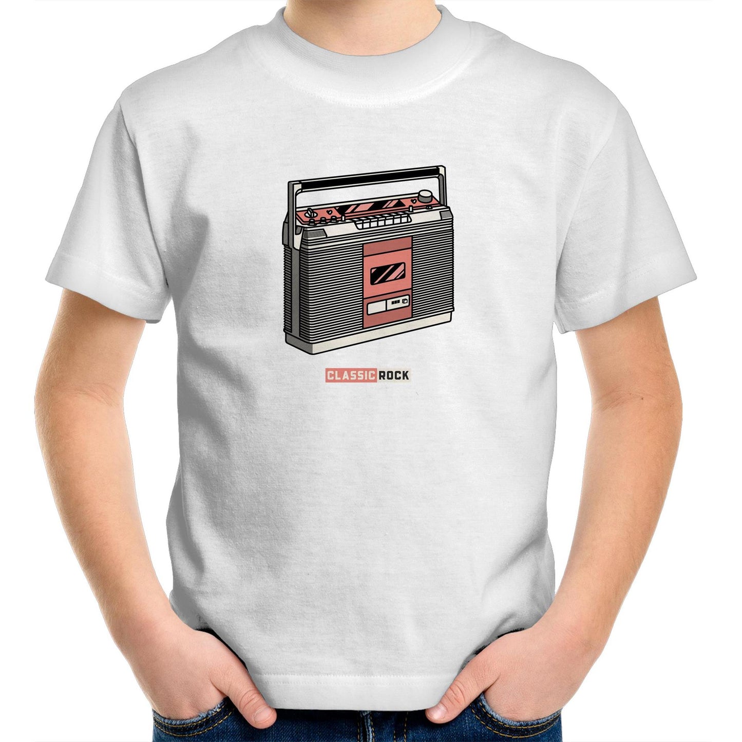 Classic Rock, Cassette Player Kids Youth Crew T-Shirt White Kids Youth T-shirt Music Retro
