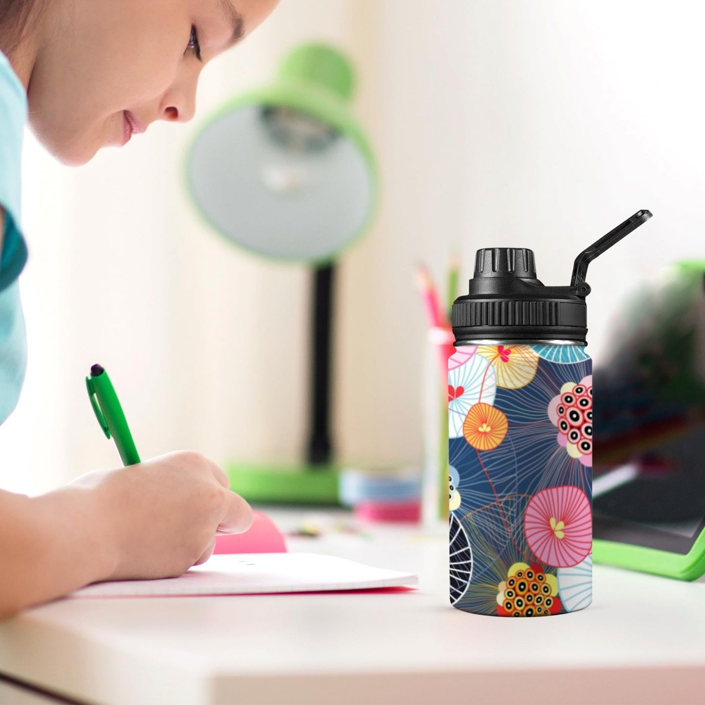 Abstract Floral - Kids Water Bottle with Chug Lid (12 oz) Kids Water Bottle with Chug Lid