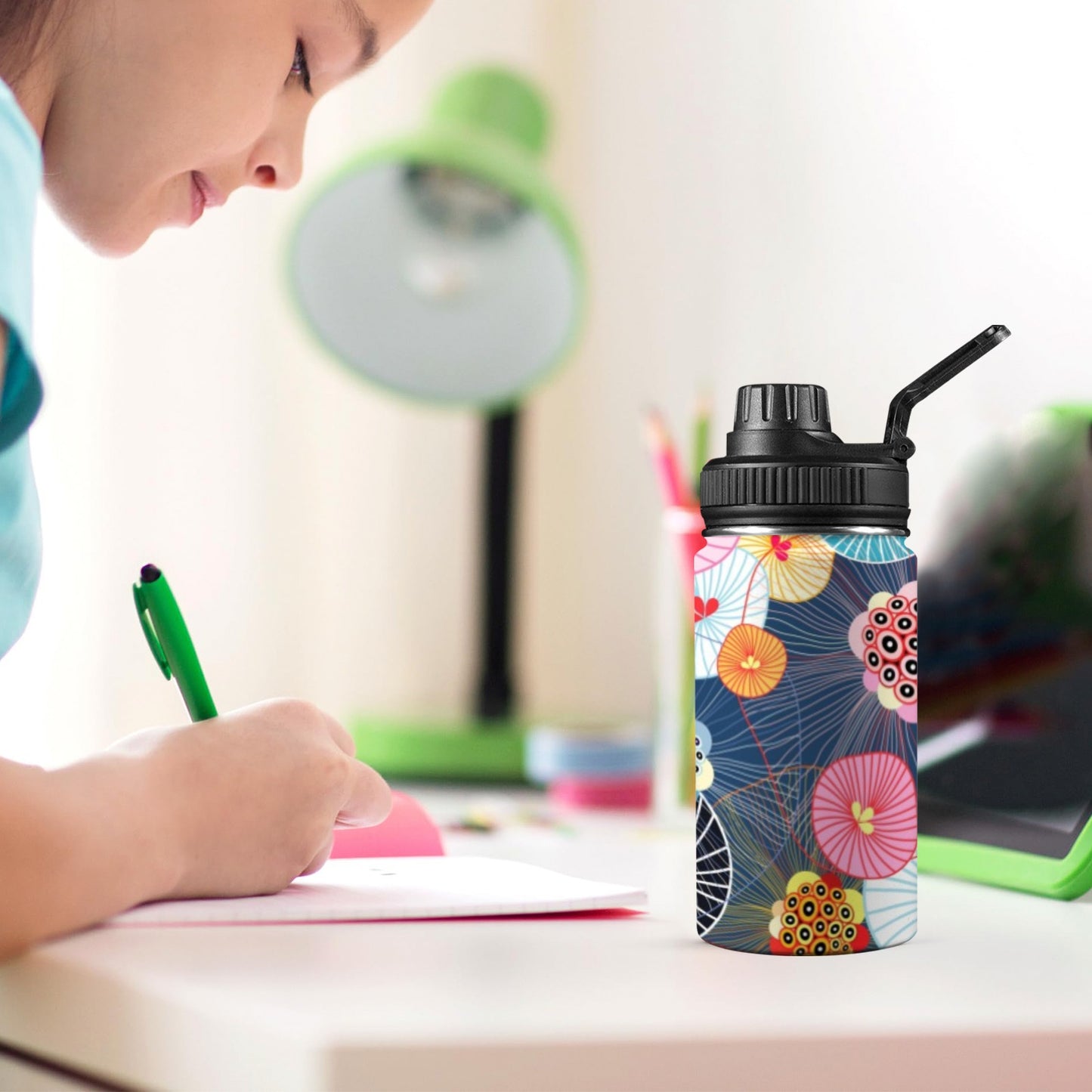 Abstract Floral - Kids Water Bottle with Chug Lid (12 oz) Kids Water Bottle with Chug Lid Printed Offshore