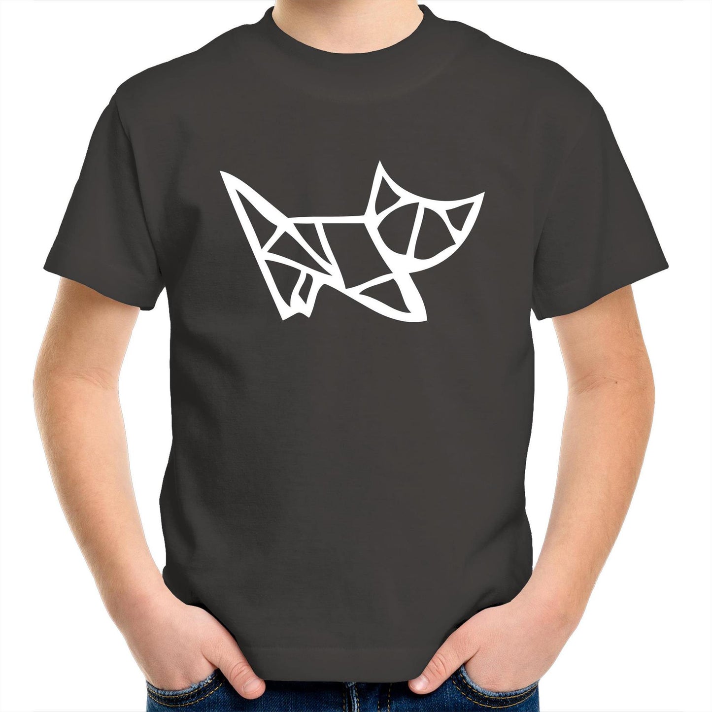 Origami Kitten - Kids Youth Crew T-Shirt Charcoal Kids Youth T-shirt animal