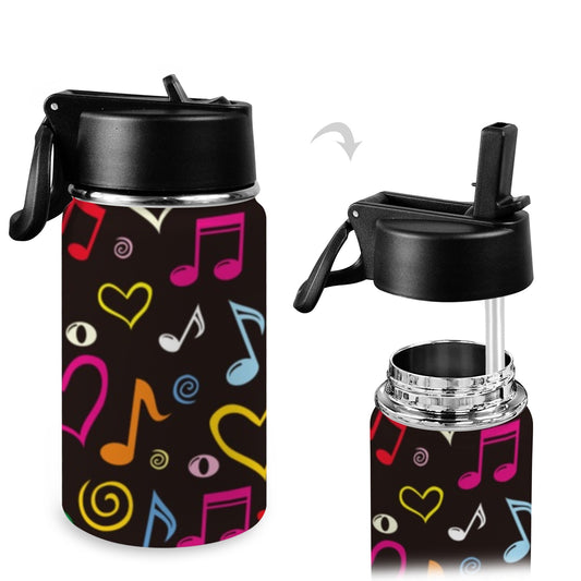 Musical Notes - Kids Water Bottle with Straw Lid (12 oz) Kids Water Bottle with Straw Lid