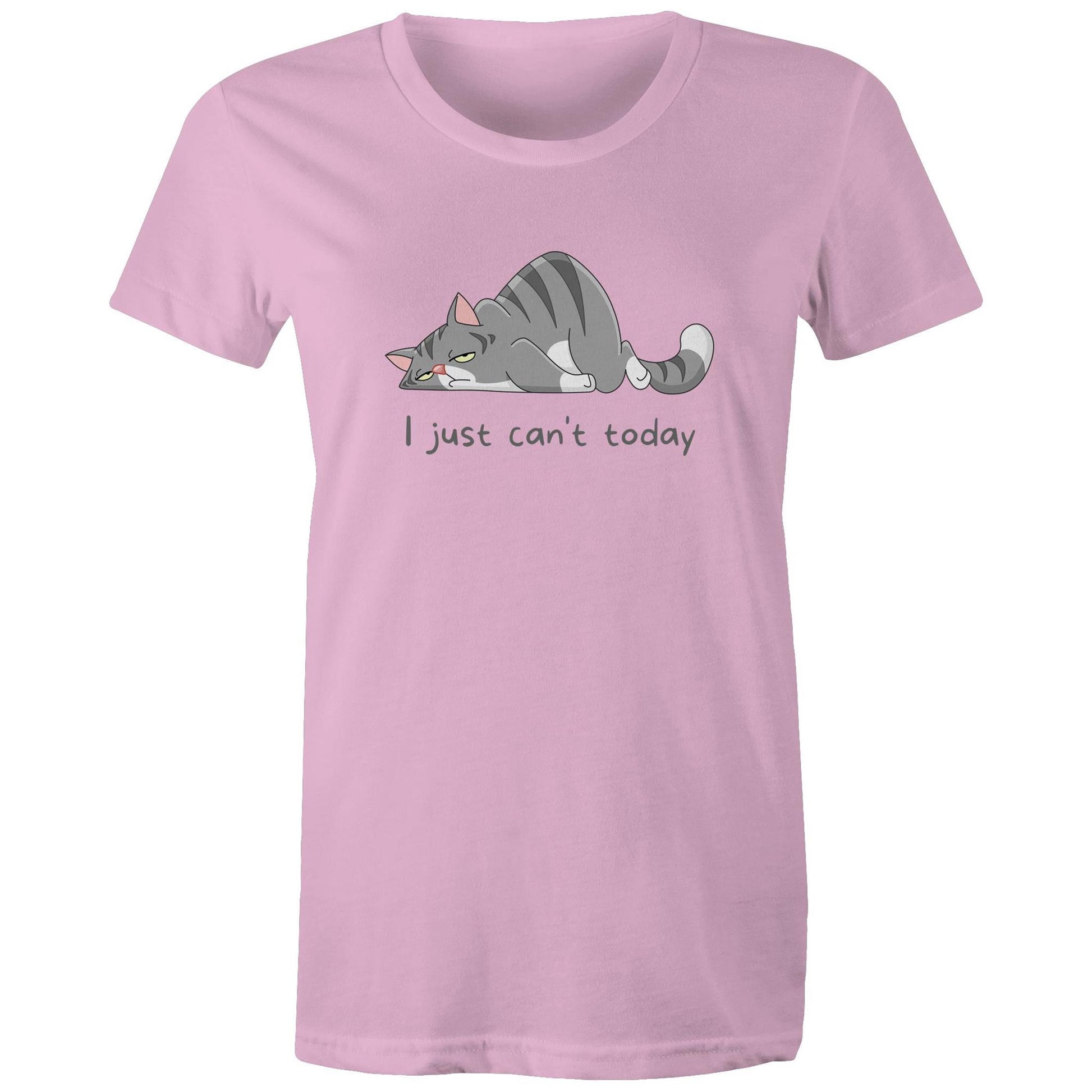 Cat, I Just Can't Today - Womens T-shirt Pink Womens T-shirt animal