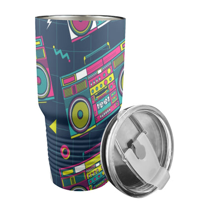 Boombox - 30oz Insulated Stainless Steel Mobile Tumbler 30oz Insulated Stainless Steel Mobile Tumbler Music Retro