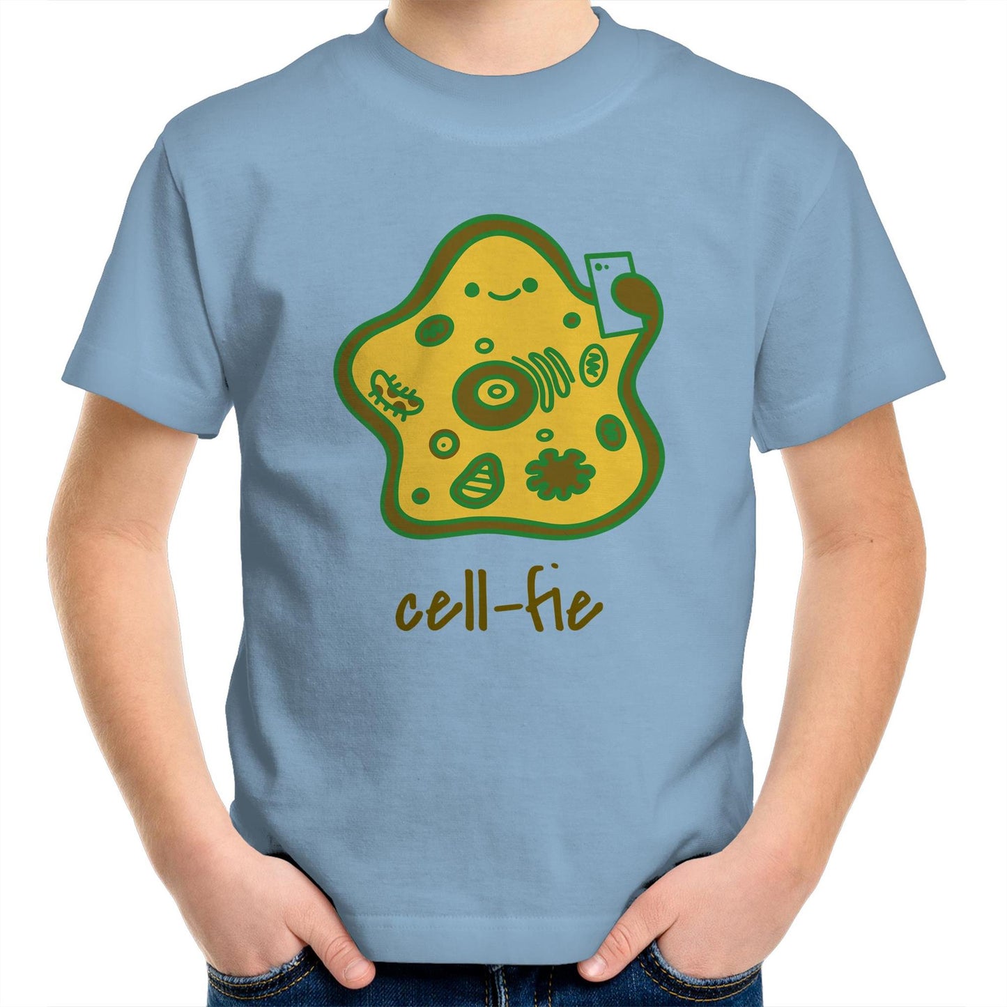 Cell-fie - Kids Youth Crew T-Shirt Carolina Blue Kids Youth T-shirt Science