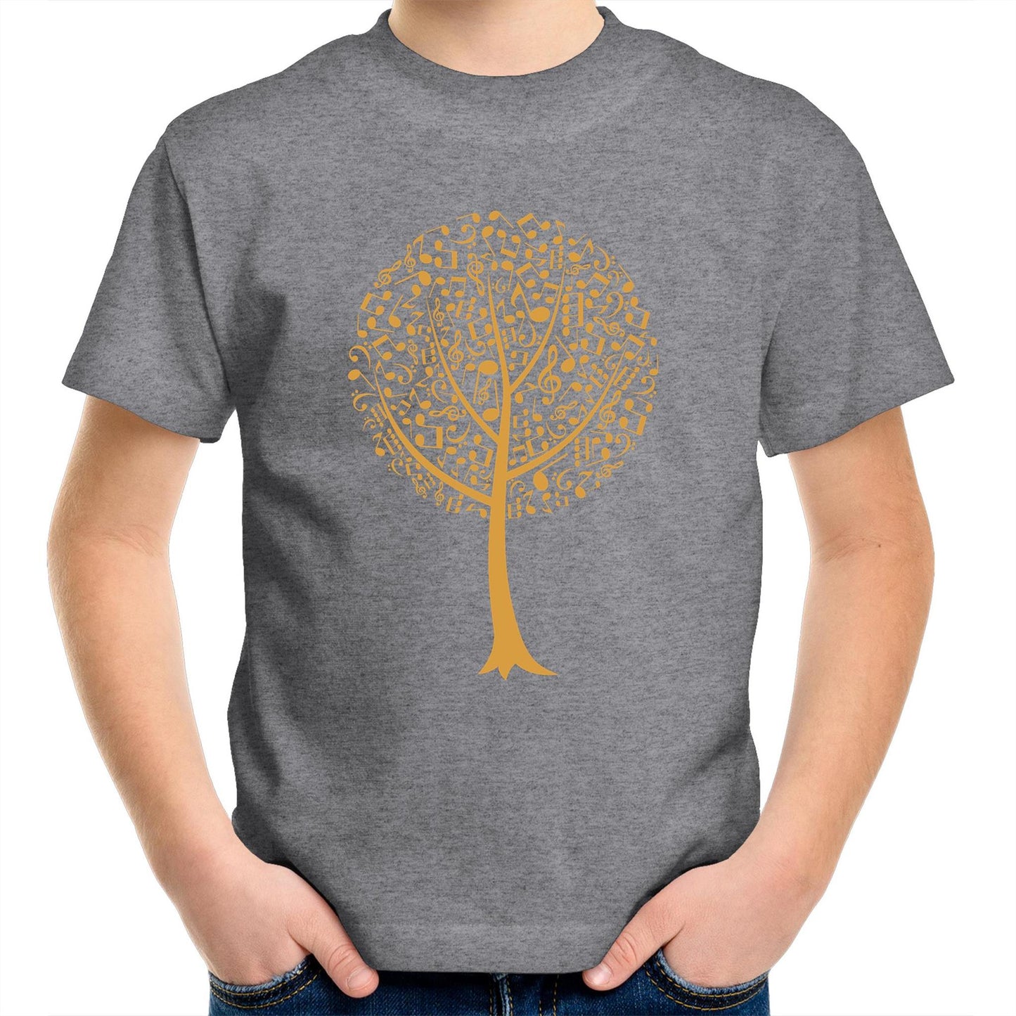 Music Tree - Kids Youth Crew T-Shirt Grey Marle Kids Youth T-shirt Music Plants