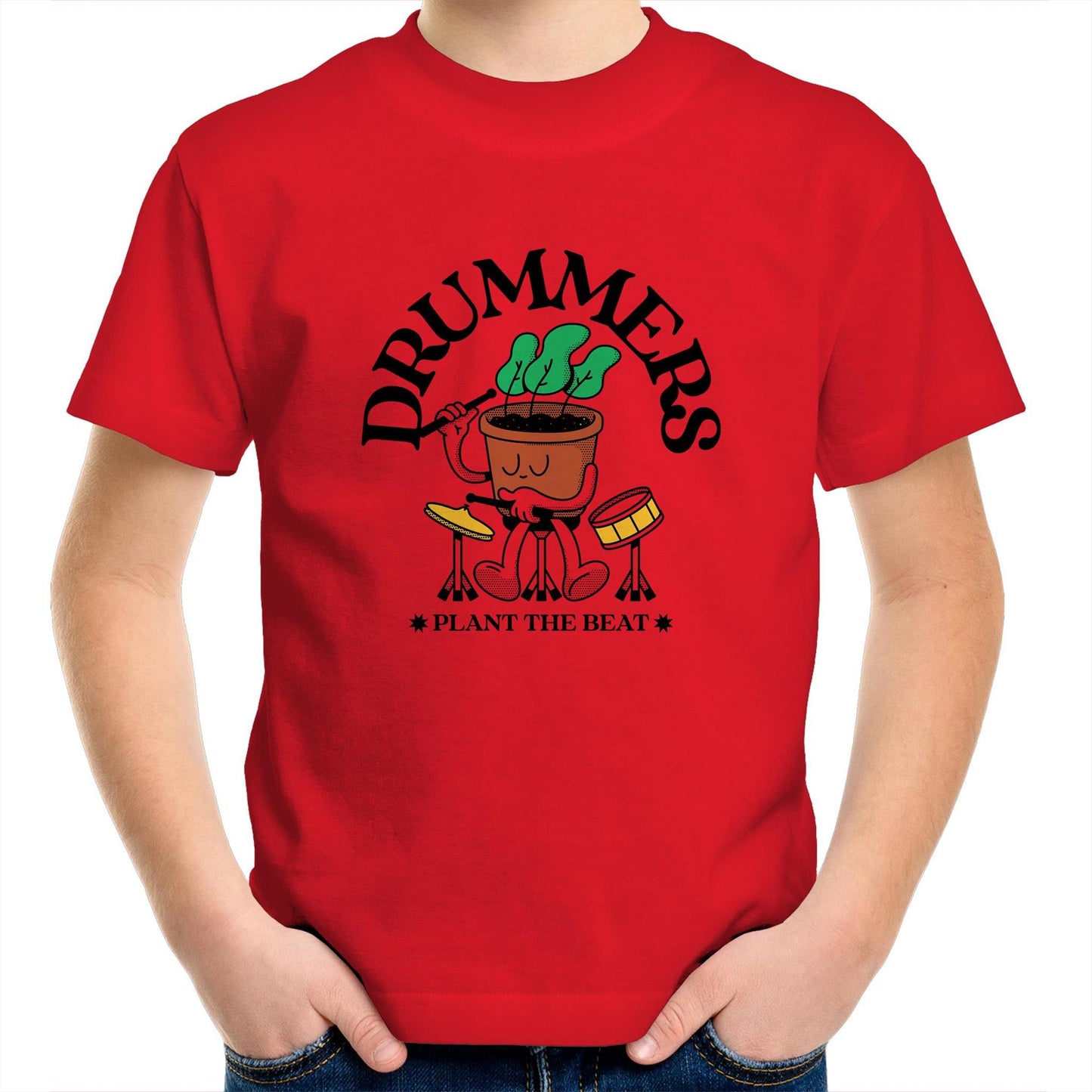 Drummers - Kids Youth Crew T-Shirt Red Kids Youth T-shirt Music Plants