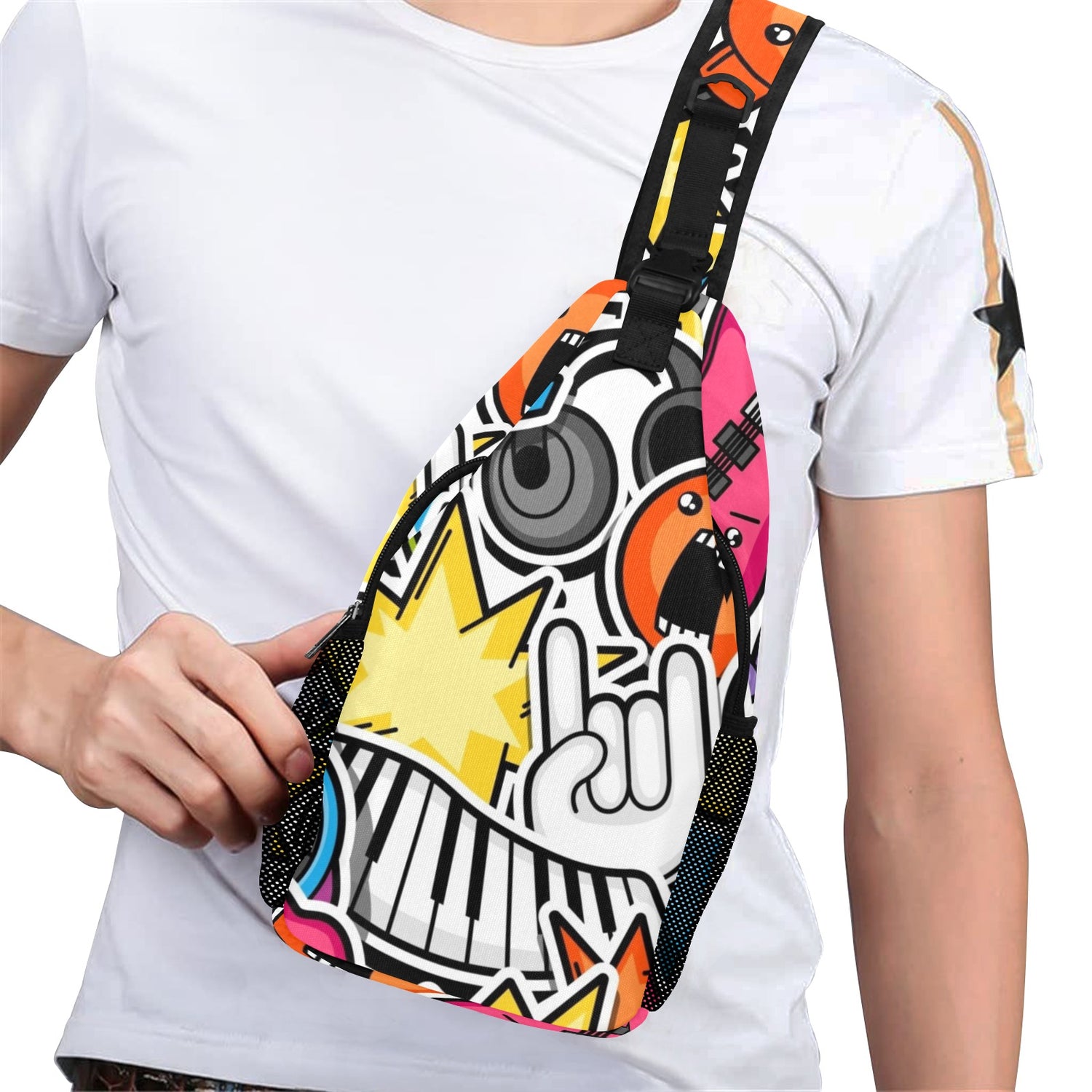 Sticker Music - Cross-Body Chest Bag Cross-Body Chest Bag Printed Offshore