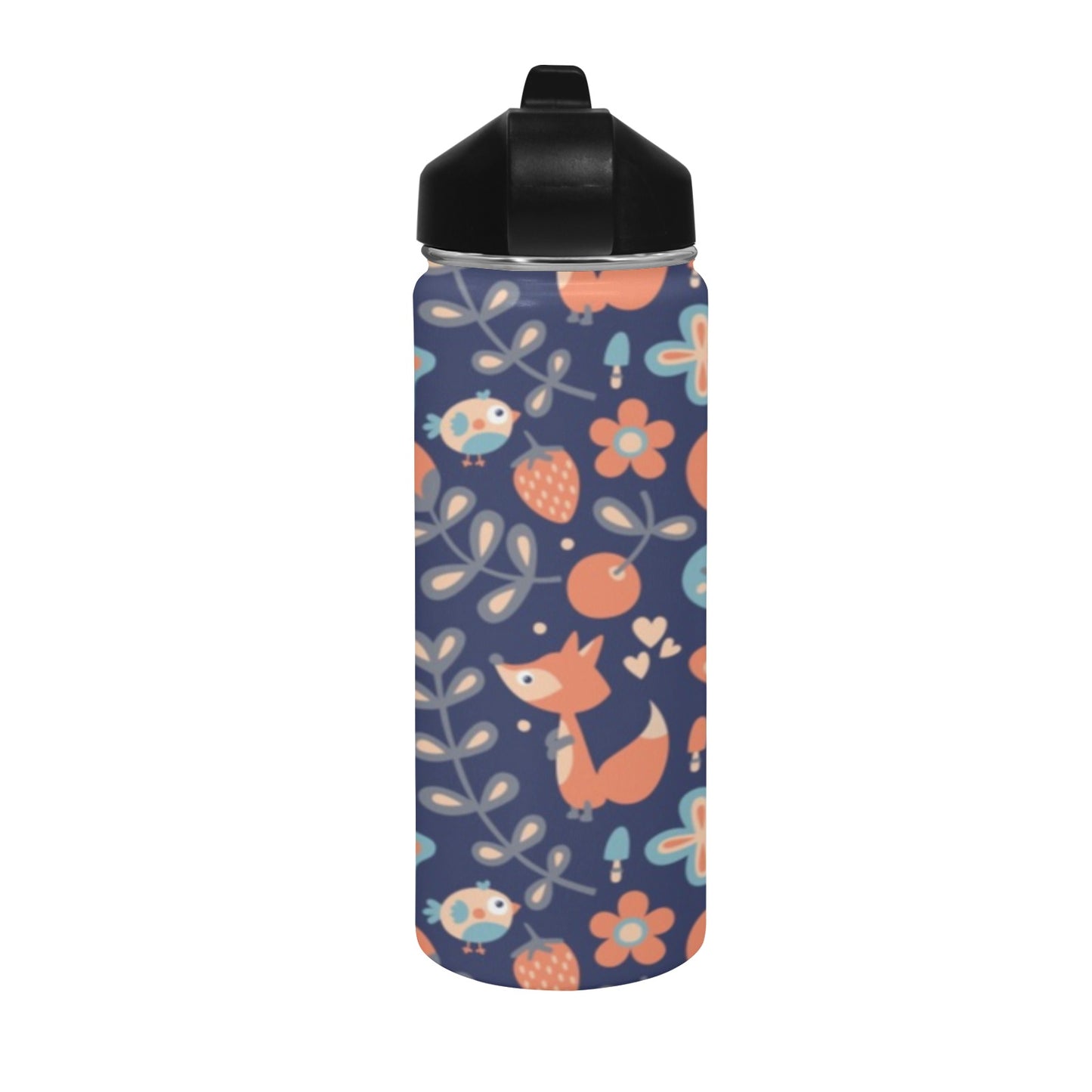 Cute Fox Insulated Water Bottle with Straw Lid (18 oz) Insulated Water Bottle with Straw Lid