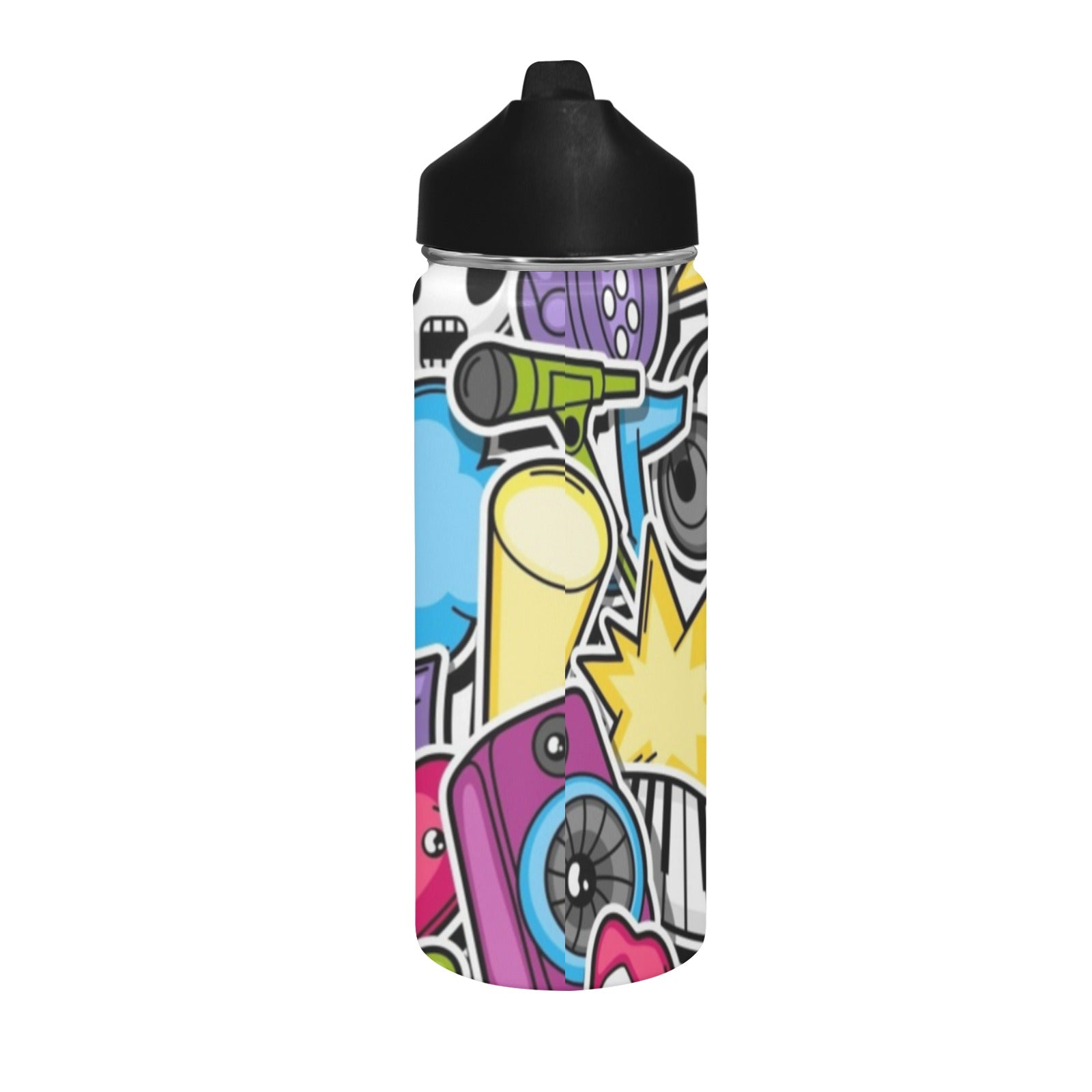 Sticker Music Insulated Water Bottle with Straw Lid (18 oz) Insulated Water Bottle with Straw Lid Printed Offshore