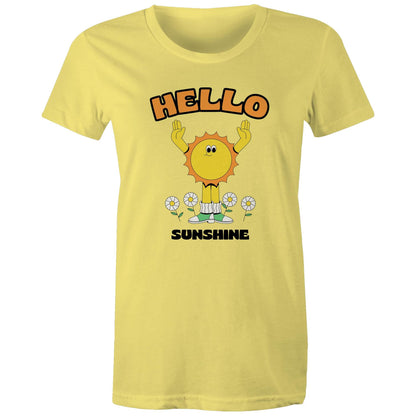 Hello Sunshine - Womens T-shirt Yellow Womens T-shirt Retro Summer