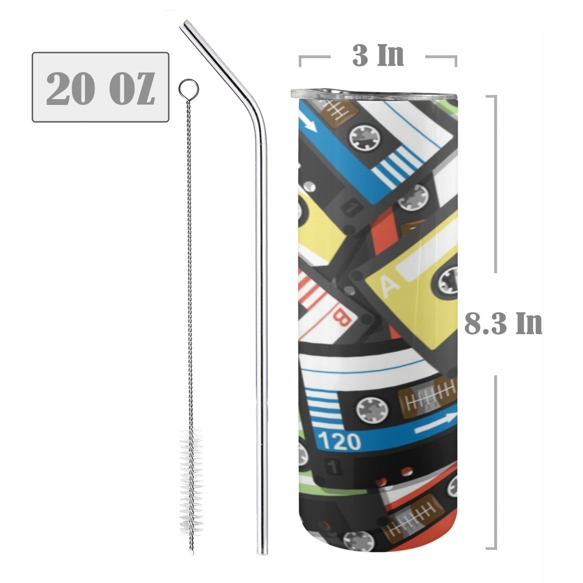 Cassette Tapes - 20oz Tall Skinny Tumbler with Lid and Straw 20oz Tall Skinny Tumbler with Lid and Straw