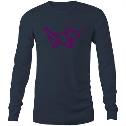 Origami Kitten - Long Sleeve T-Shirt Navy Unisex Long Sleeve T-shirt animal Mens Womens