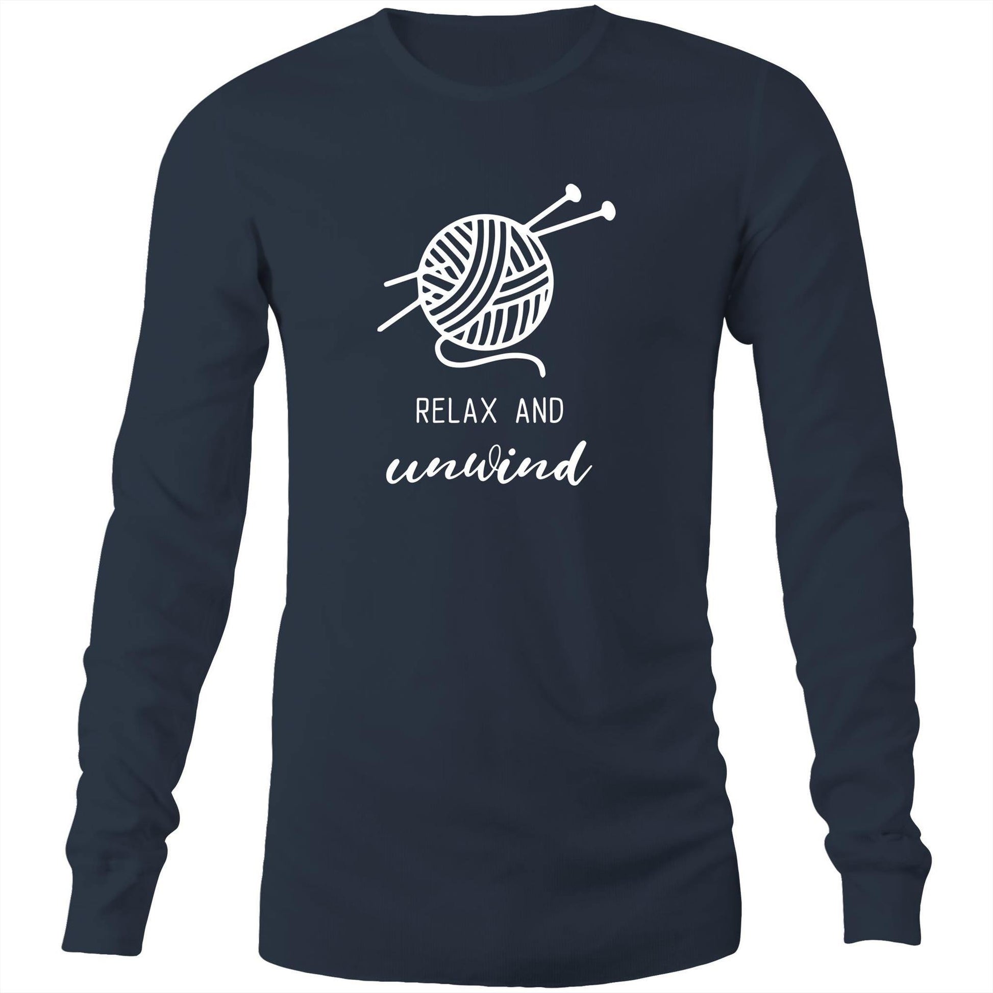 Relax And Unwind - Long Sleeve T-Shirt Navy Unisex Long Sleeve T-shirt Mens Womens