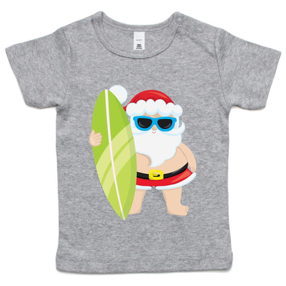 Surf Santa - Baby T-shirt Grey Marle Christmas Baby T-shirt Merry Christmas