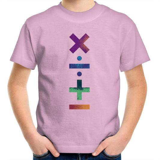 Maths Symbols - Kids Youth Crew T-Shirt Pink Kids Youth T-shirt Maths Science