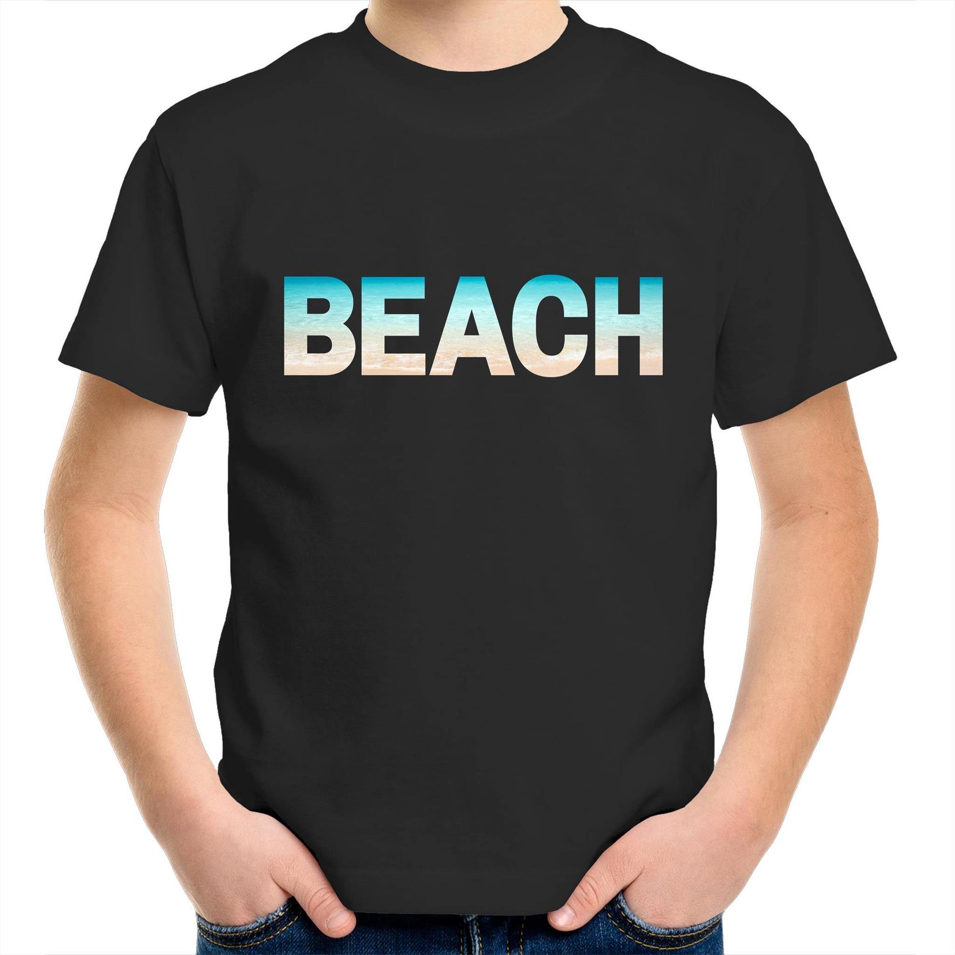 Beach - Kids Youth Crew T-Shirt Black Kids Youth T-shirt Summer