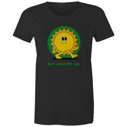 Here Comes The Sun - Womens T-shirt Black Womens T-shirt Retro Summer
