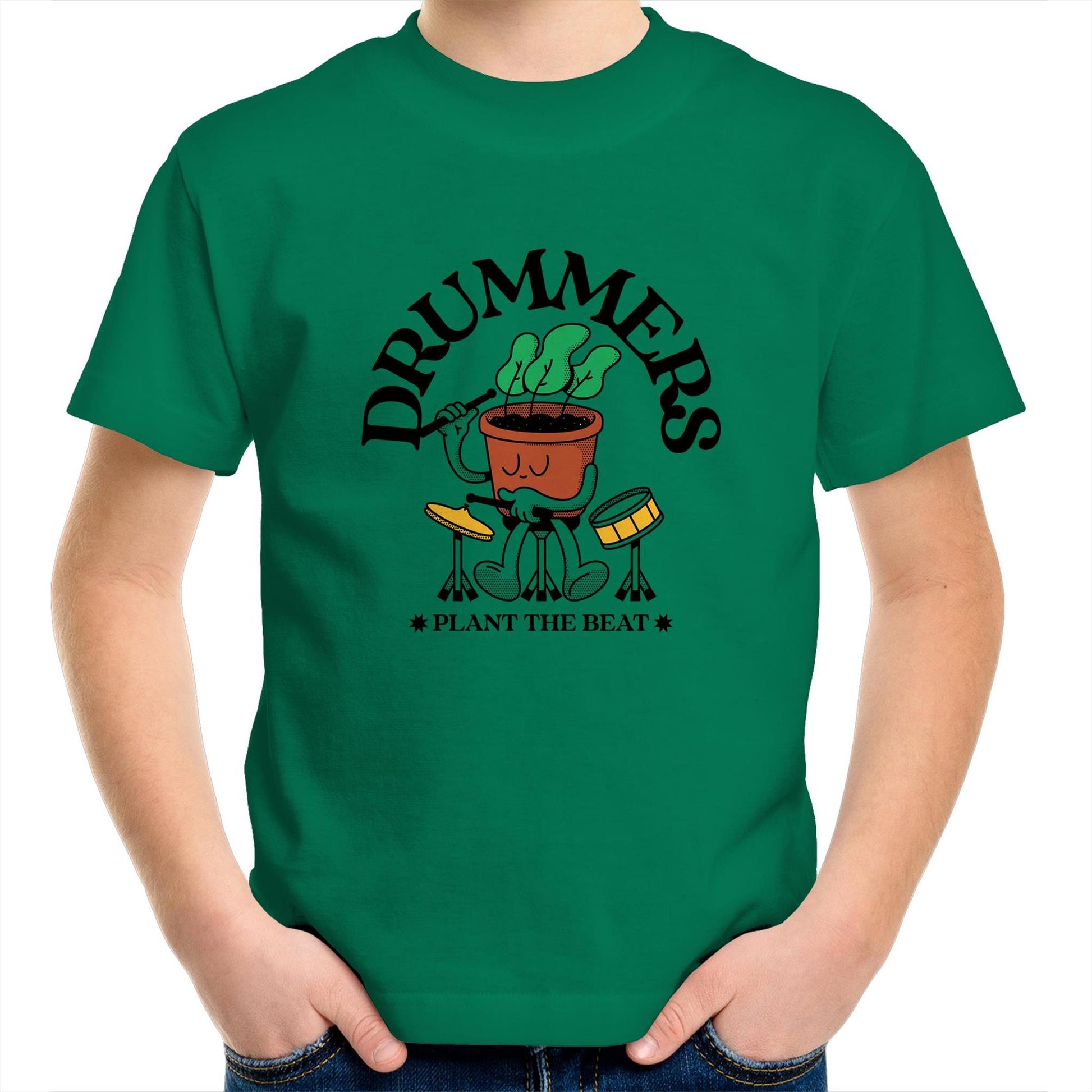 Drummers - Kids Youth Crew T-Shirt Kelly Green Kids Youth T-shirt Music Plants