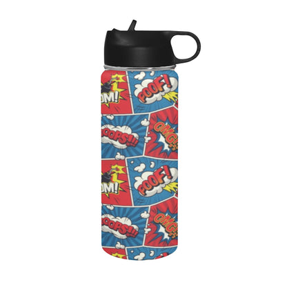 Comic Book Pop - Insulated Water Bottle with Straw Lid (18 oz) Insulated Water Bottle with Straw Lid Printed Offshore