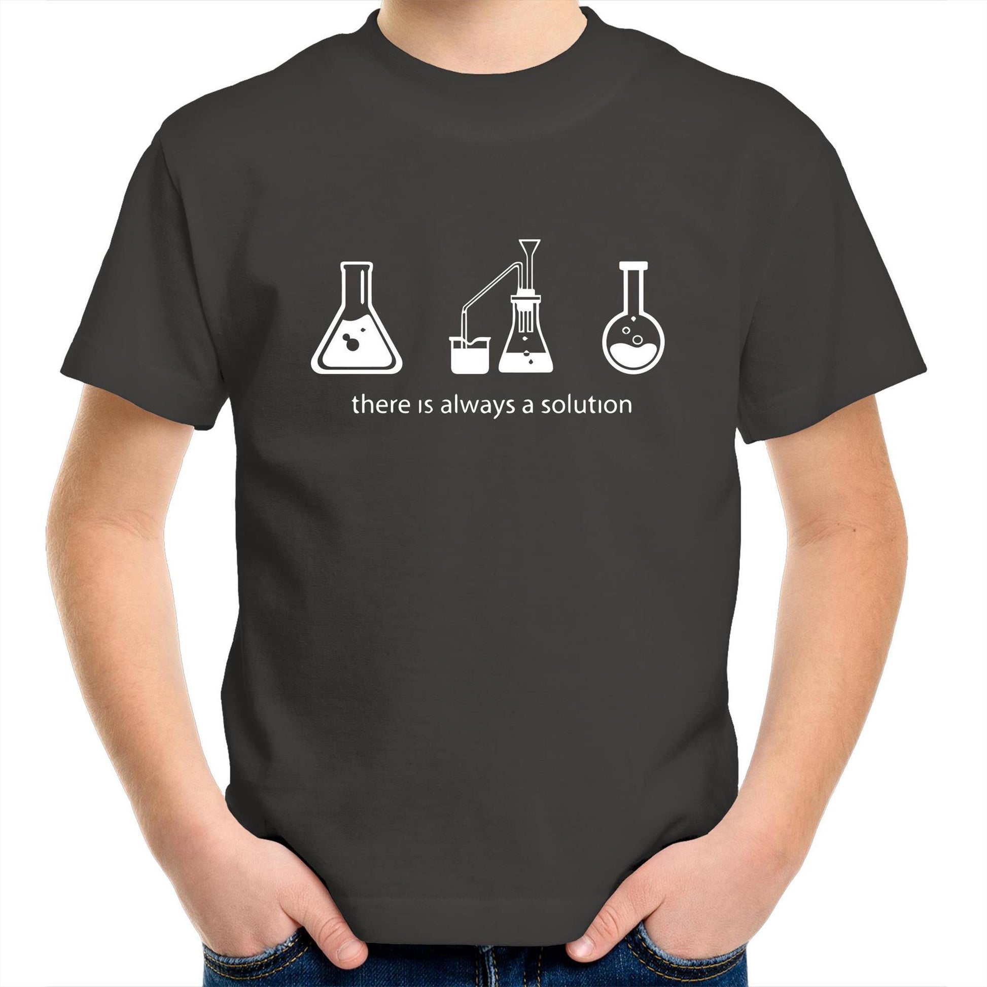 There Is Always A Solution - Kids Youth Crew T-Shirt Charcoal Kids Youth T-shirt Science