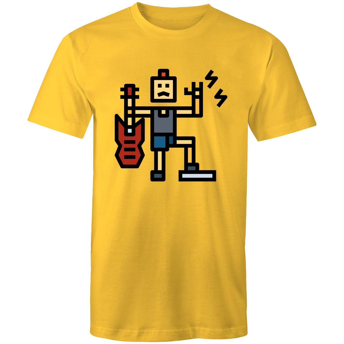 Rock And Roll - Mens T-Shirt Yellow Mens T-shirt comic Funny Mens Music