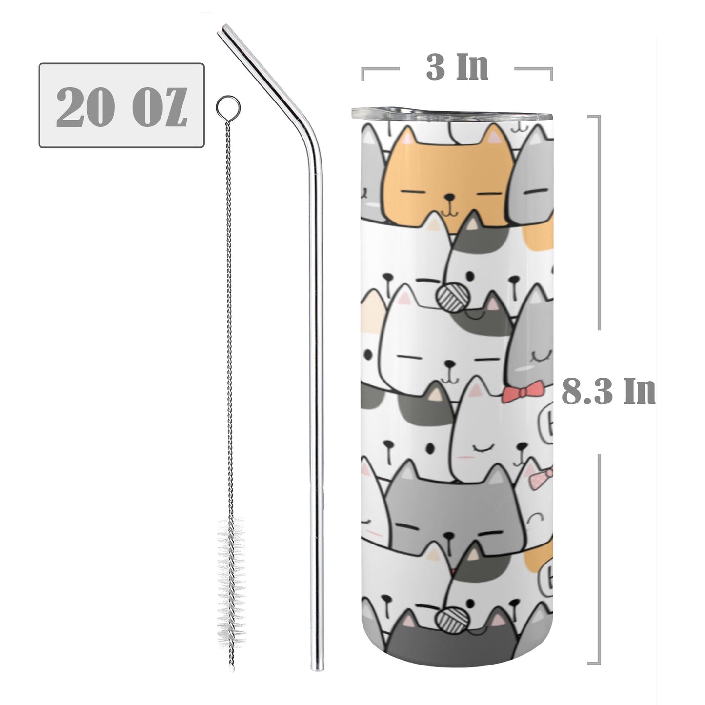 Cat Hello - 20oz Tall Skinny Tumbler with Lid and Straw 20oz Tall Skinny Tumbler with Lid and Straw Printed Offshore