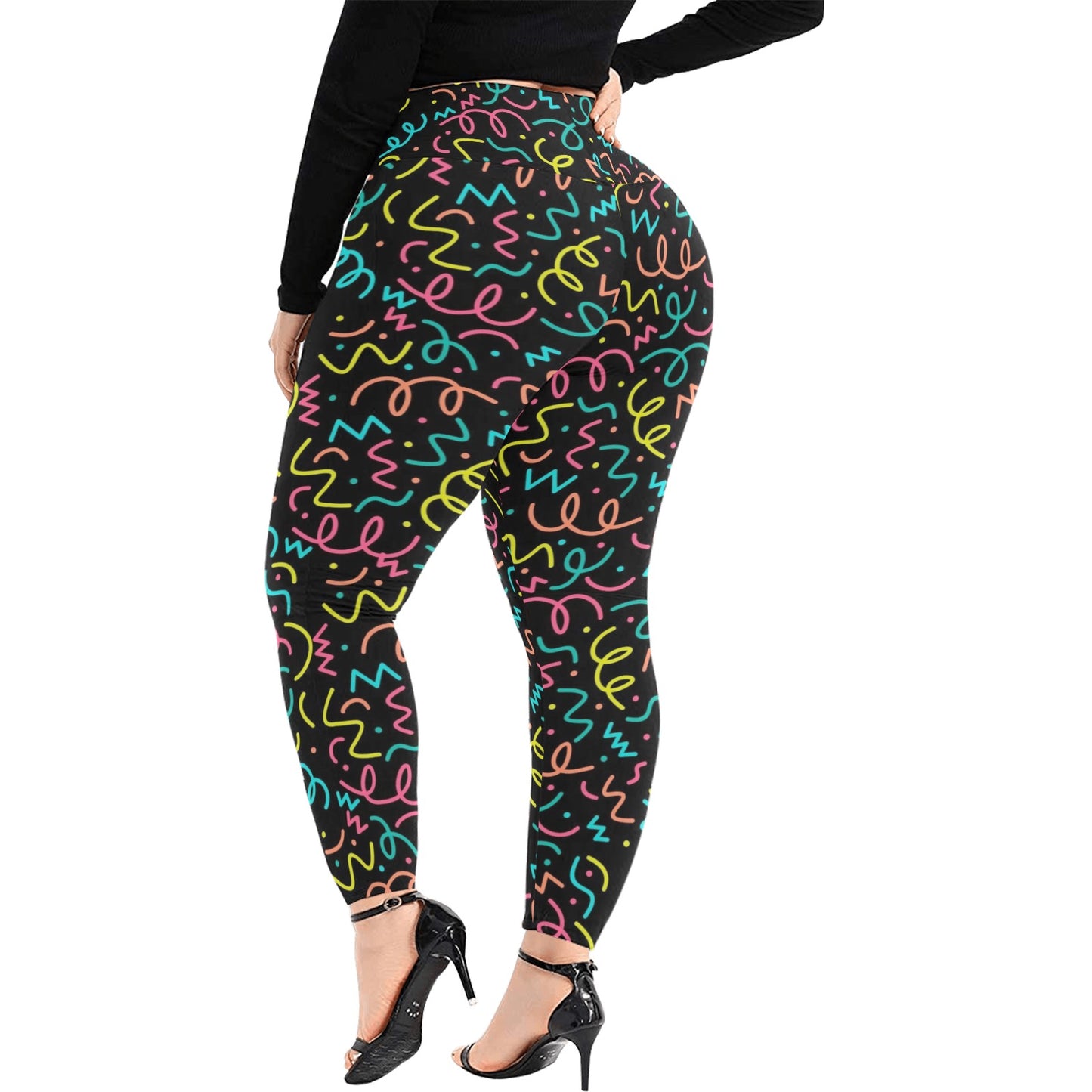 Squiggle Time - Women's Extra Plus Size High Waist Leggings Women's Extra Plus Size High Waist Leggings Funny Printed Offshore