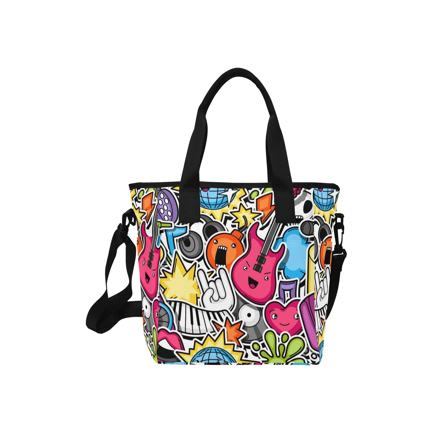 Sticker Music - Tote Bag with Shoulder Strap Nylon Tote Bag