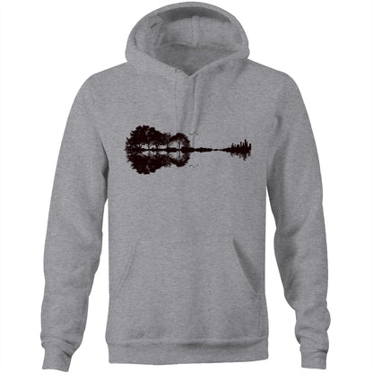 Guitar Reflection - Pocket Hoodie Sweatshirt Grey Marle Hoodie Music