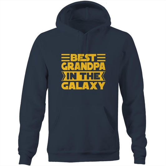 Best Grandpa In The Galaxy - Pocket Hoodie Sweatshirt Navy Hoodie Dad