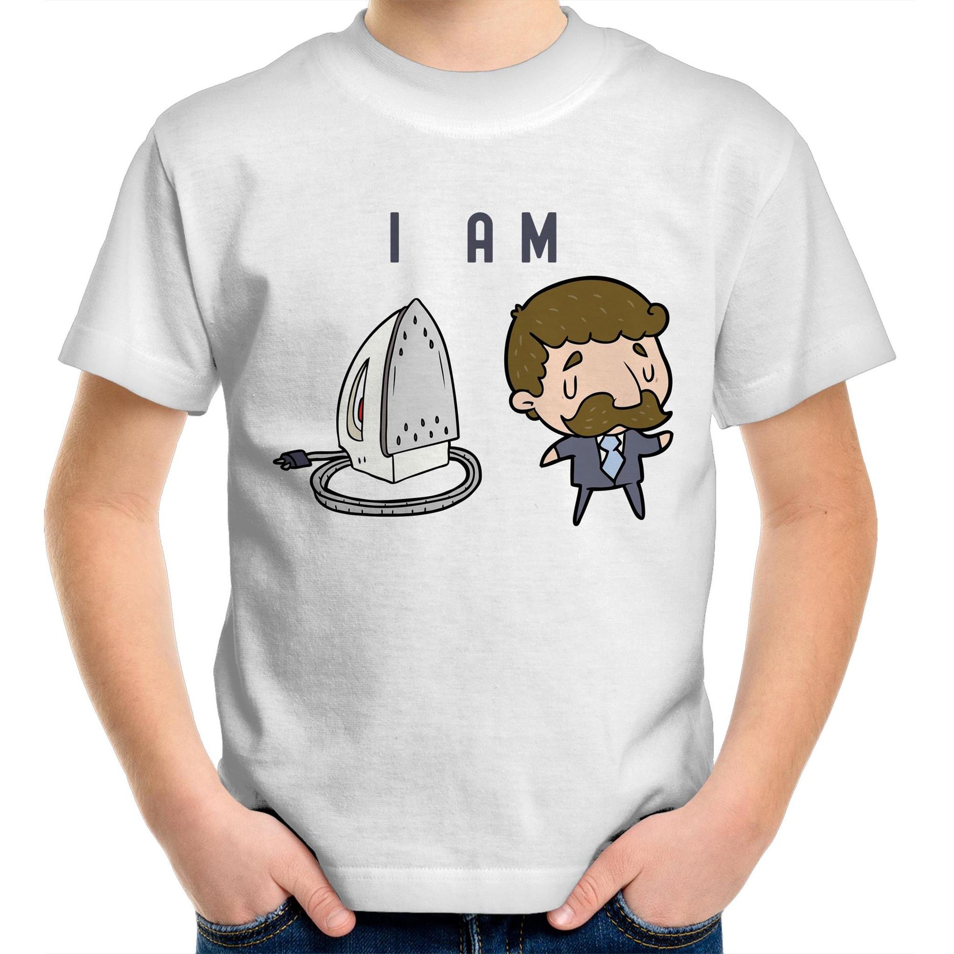 I Am Ironing Man Cartoon - Kids Youth Crew T-Shirt White Kids Youth T-shirt comic Funny