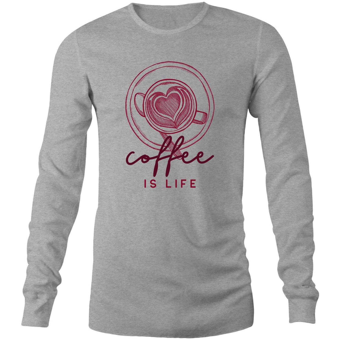 Coffee Is Life - Unisex Long Sleeve T-Shirt Grey Marle Unisex Long Sleeve T-shirt Mens Womens