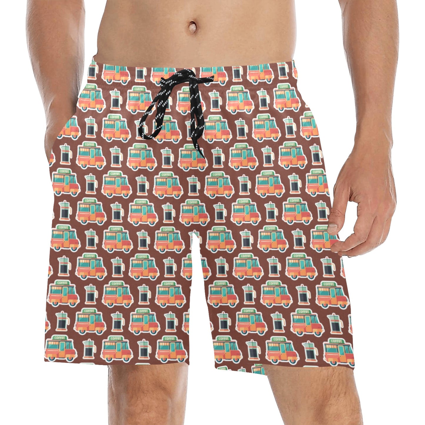 Coffee Van - Men's Mid-Length Beach Shorts Men's Mid-Length Beach Shorts Coffee Printed Offshore