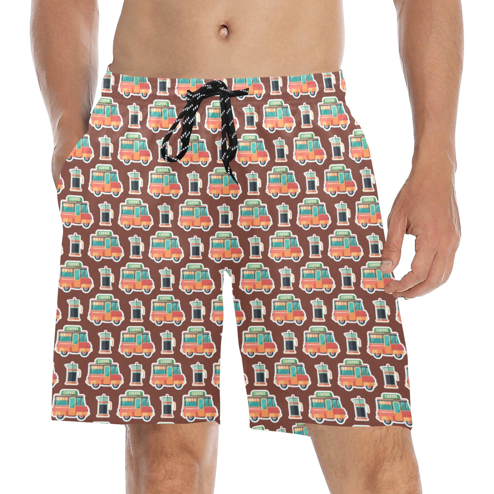 Coffee Van - Men's Mid-Length Beach Shorts Men's Mid-Length Beach Shorts Coffee