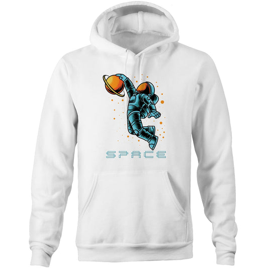 Astronaut Baksetball - Pocket Hoodie Sweatshirt White Heavyweight Hoodie Space