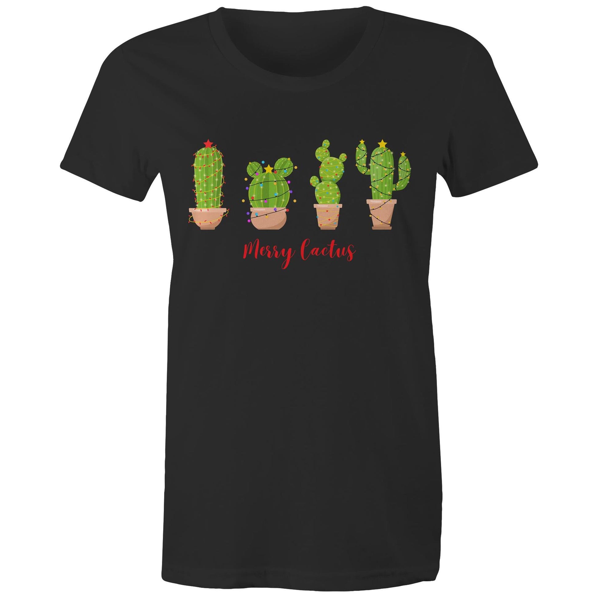 Merry Cactus - Womens T-shirt Black Christmas Womens T-shirt Merry Christmas