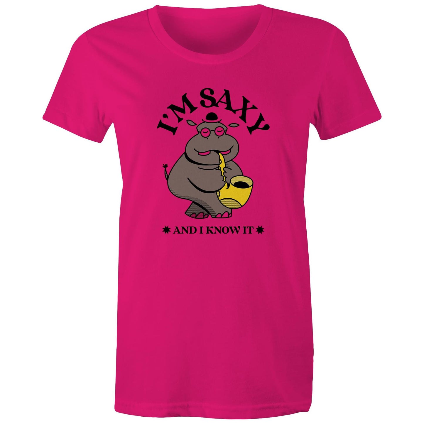 I'm Saxy And I Know It - Womens T-shirt Fuchsia Womens T-shirt animal Music