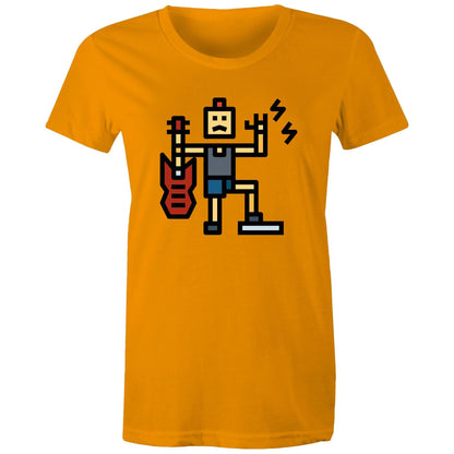 Rock And Roll - Womens T-shirt Orange Womens T-shirt comic Funny Music Womens