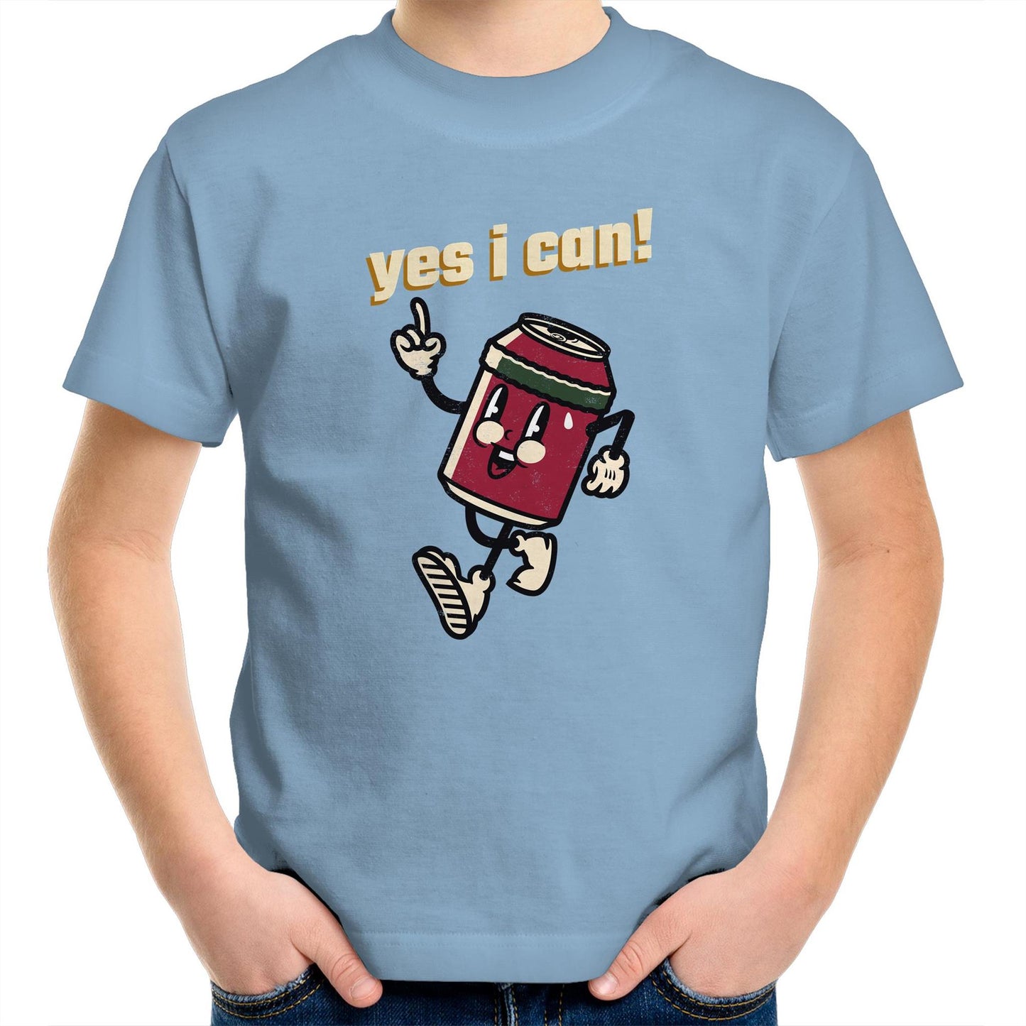 Yes I Can! - Kids Youth Crew T-Shirt Carolina Blue Kids Youth T-shirt Motivation Retro