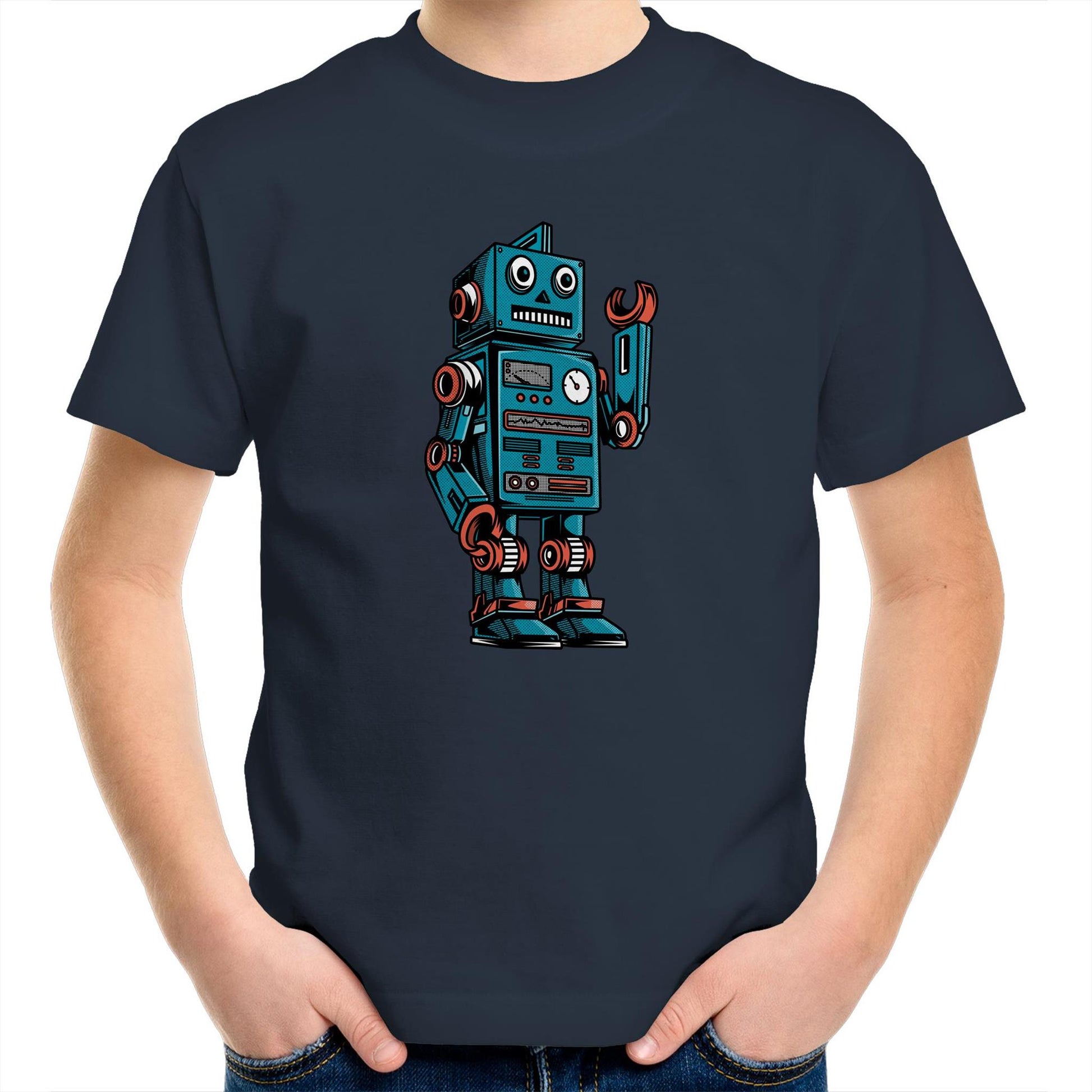 Robot - Kids Youth Crew T-Shirt Navy Kids Youth T-shirt Sci Fi