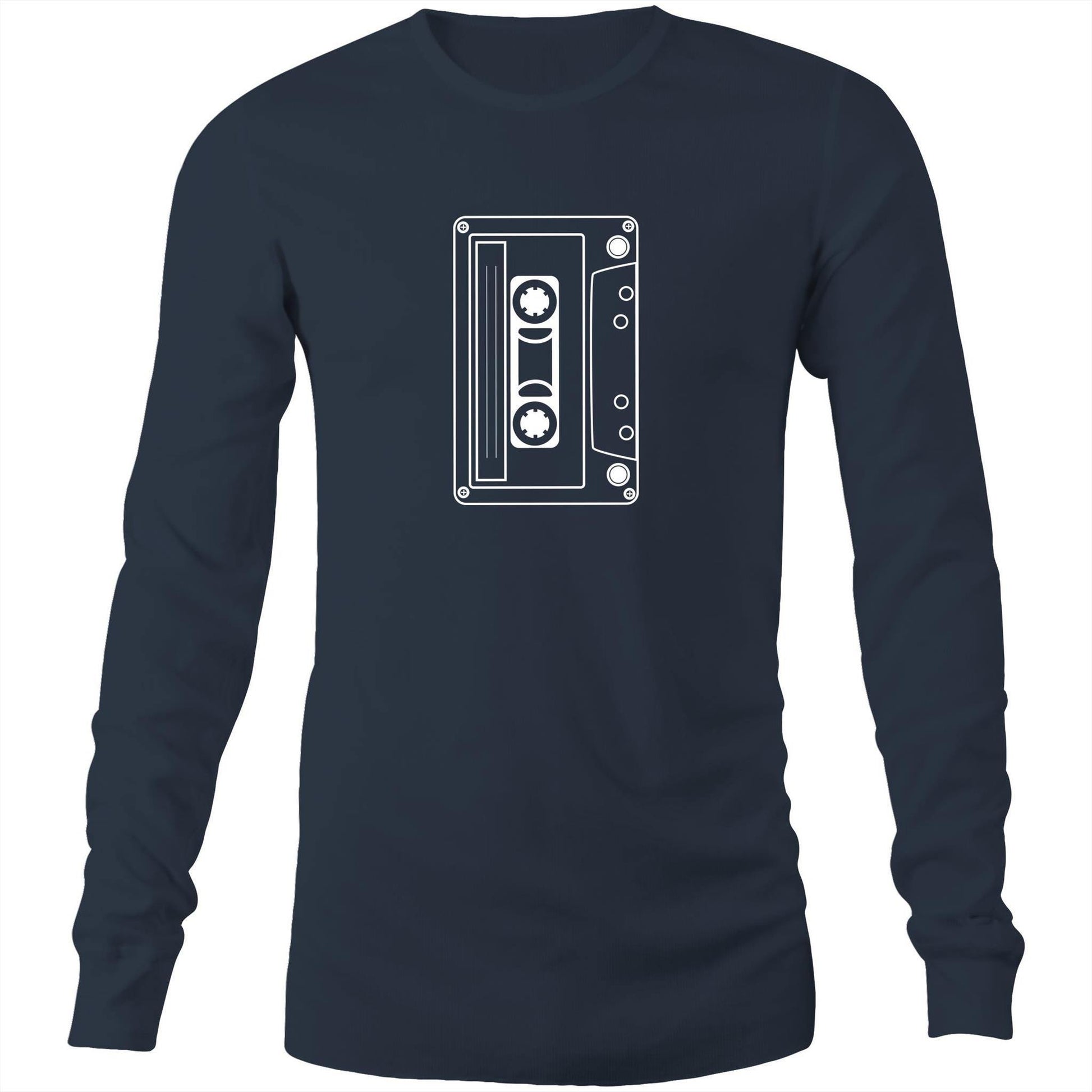 Cassette - Long Sleeve T-Shirt Navy Unisex Long Sleeve T-shirt Mens Music Retro Womens