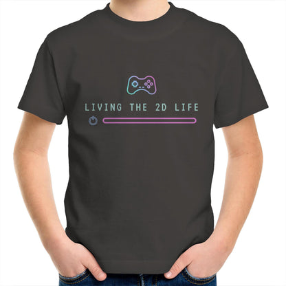 Living The 2D Life - Kids Youth Crew T-Shirt Charcoal Kids Youth T-shirt Games Tech