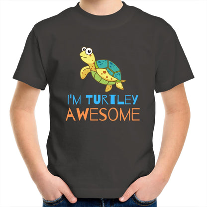 I'm Turtley Awesome - Kids Youth Crew T-Shirt Charcoal Kids Youth T-shirt animal