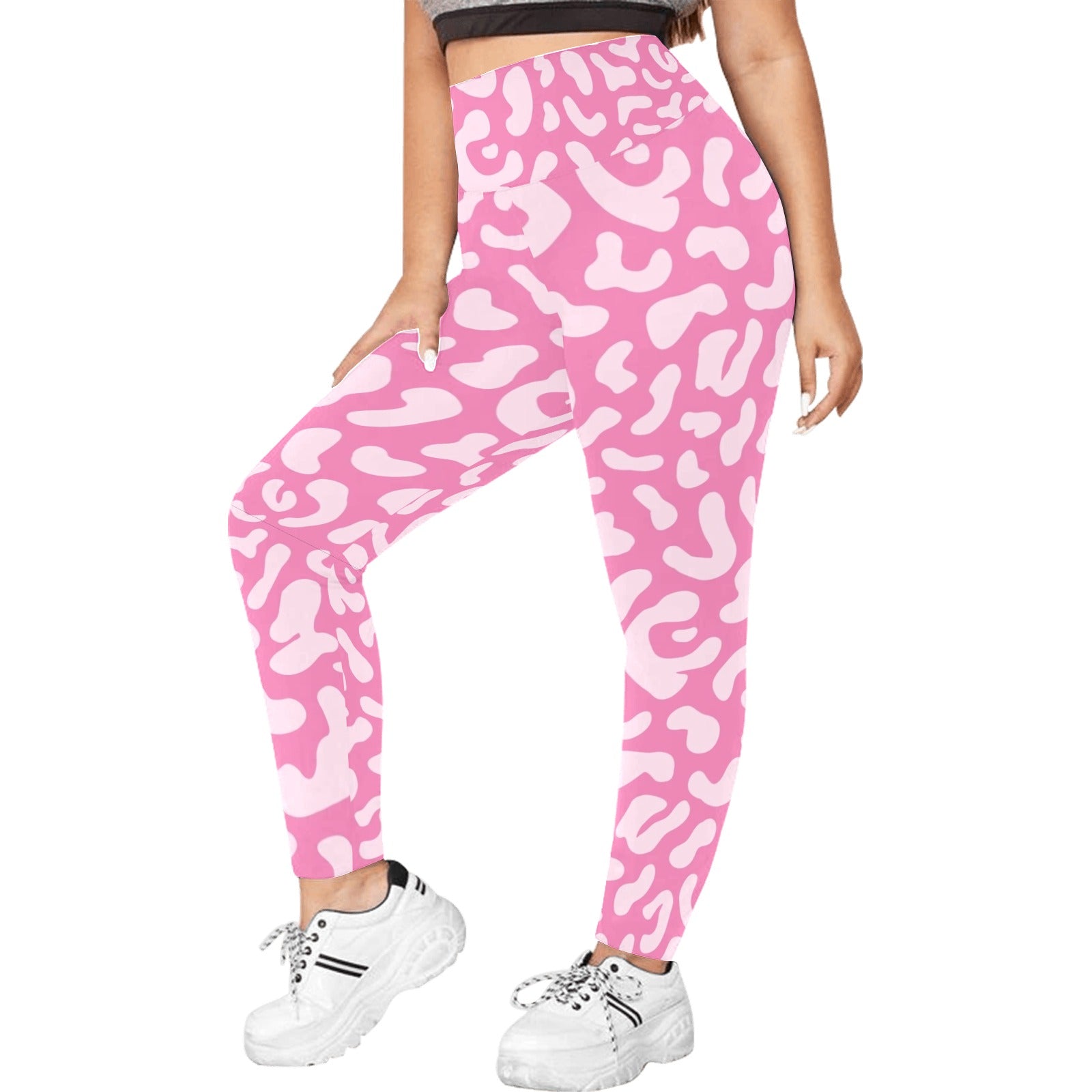 Pink Leopard - Women's Plus Size High Waist Leggings Women's Plus Size High Waist Leggings animal