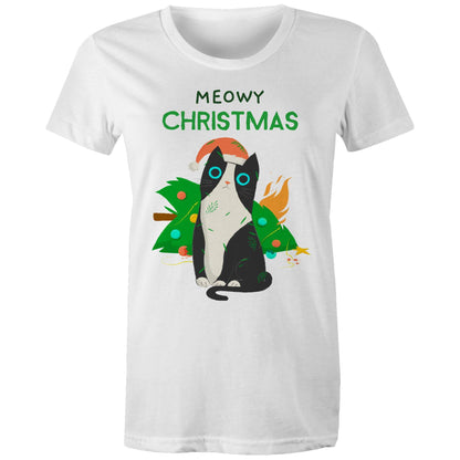 Meowy Christmas - Womens T-shirt White Christmas Womens T-shirt Merry Christmas