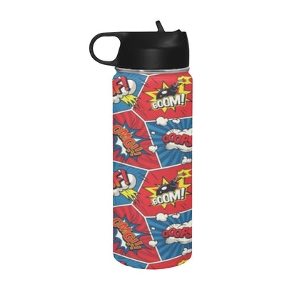 Comic Book Pop - Insulated Water Bottle with Straw Lid (18 oz) Insulated Water Bottle with Straw Lid Printed Offshore