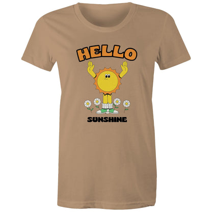 Hello Sunshine - Womens T-shirt Tan Womens T-shirt Retro Summer
