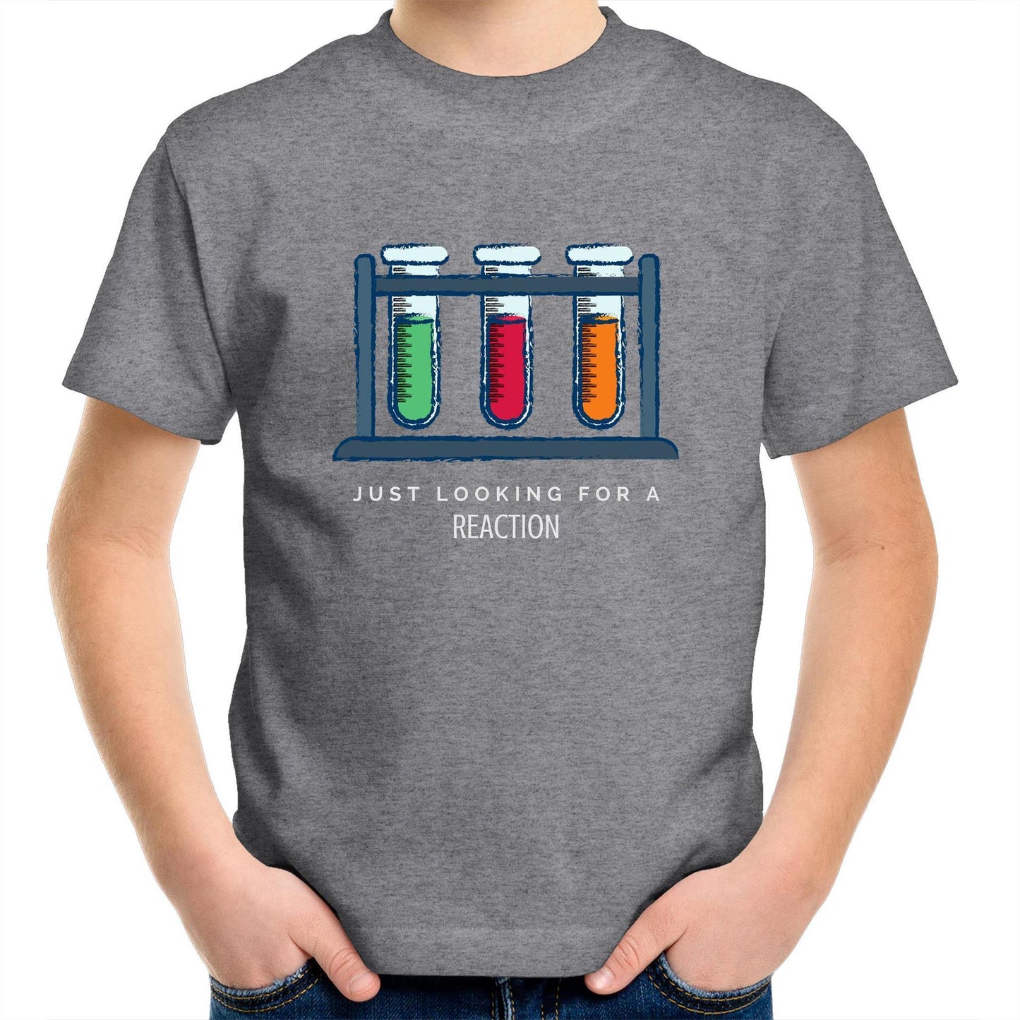 Test Tube, Just Looking For A Reaction - Kids Youth Crew T-Shirt Grey Marle Kids Youth T-shirt Science