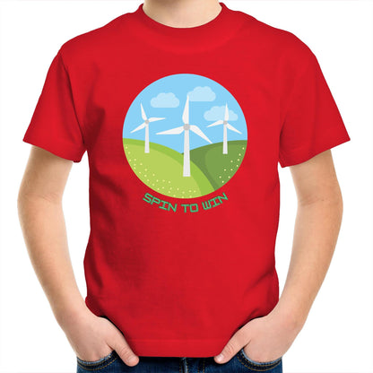 Spin To Win - Kids Youth Crew T-Shirt Red Kids Youth T-shirt Environment
