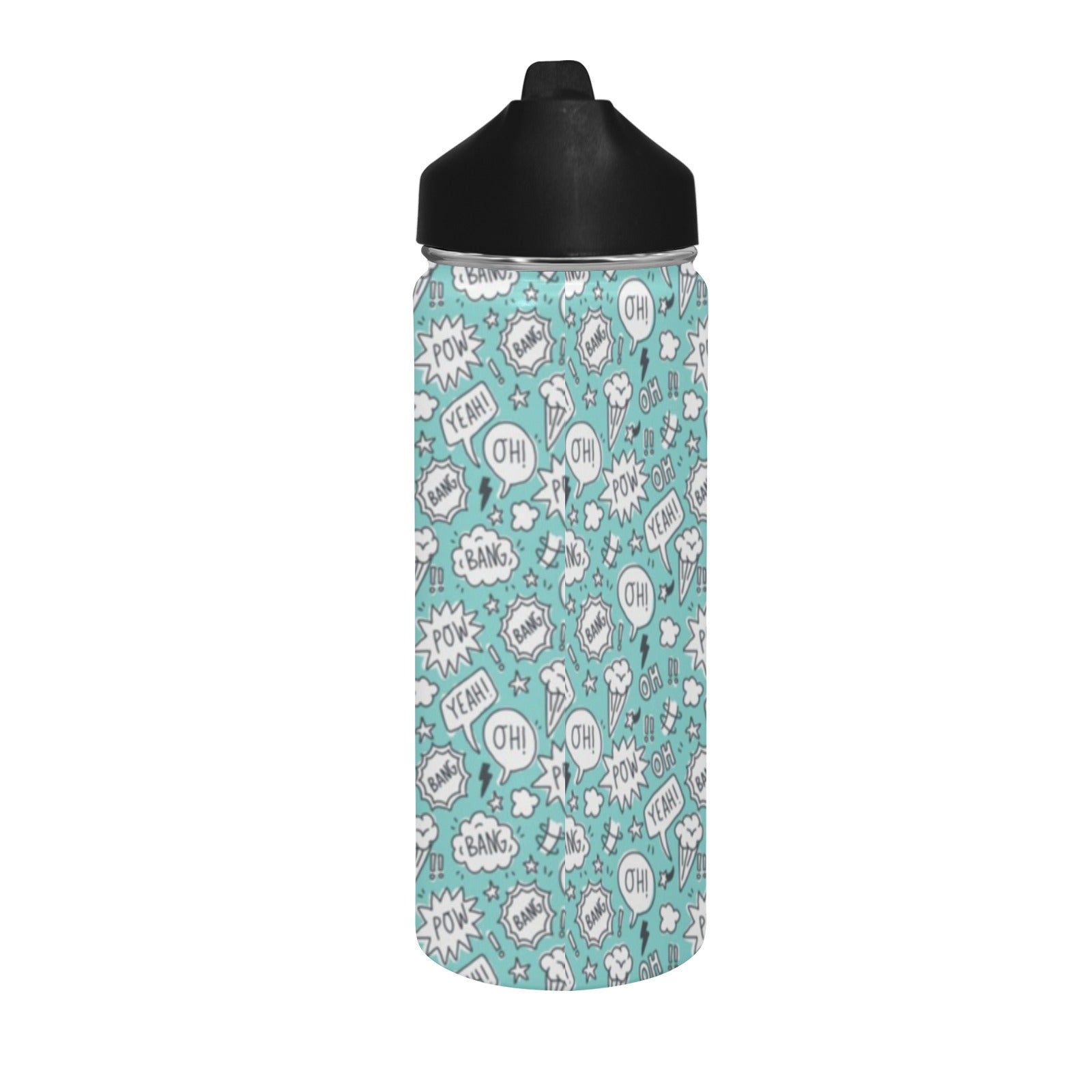 Comic Book Speech Bubbles - Insulated Water Bottle with Straw Lid (18 oz) Insulated Water Bottle with Straw Lid Printed Offshore